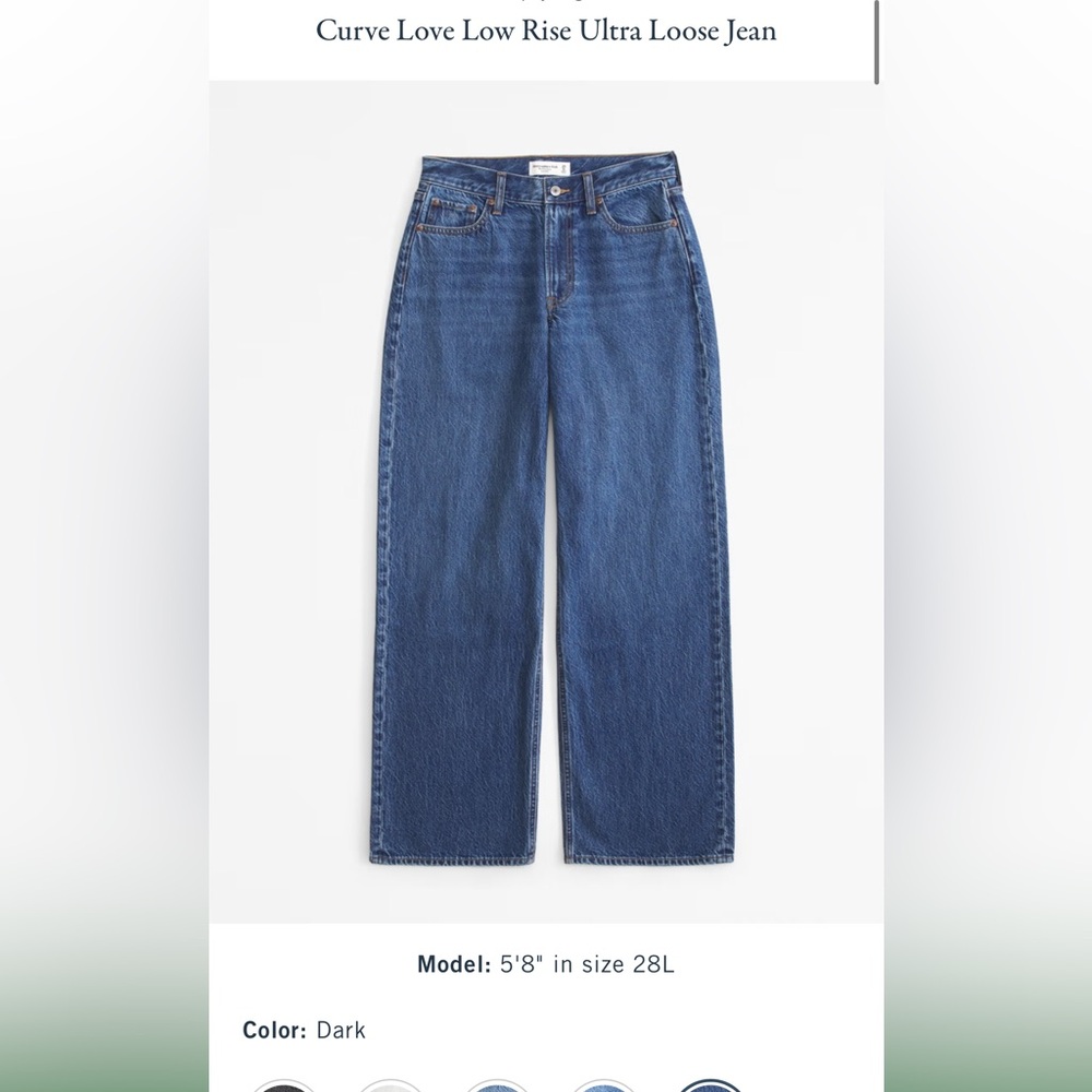 Abercrombie Curve Love Low Rise Ultra Loose Jean Dark 29L